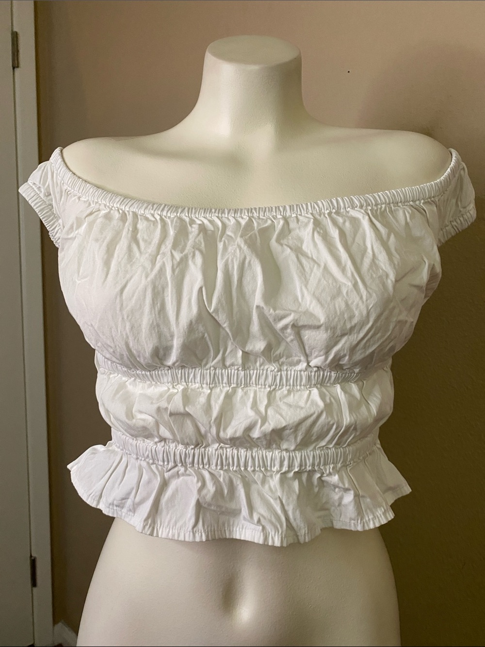 OpenEdit White peasant boho crop off shoulder cotton top S 💕